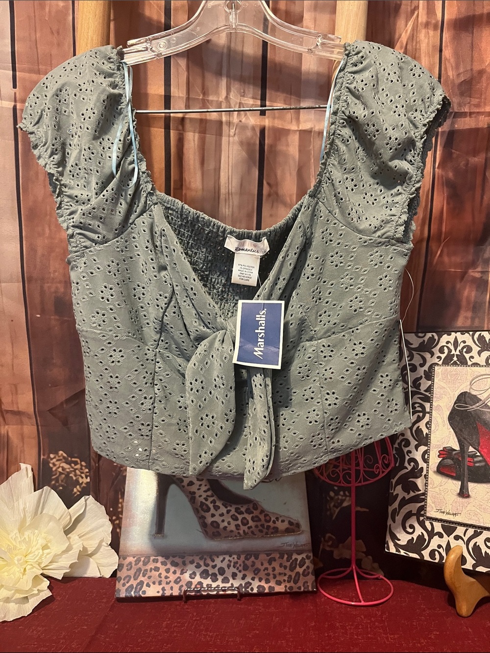 URBAN Romantics Sage Eyelet Tie-Front Crop Top